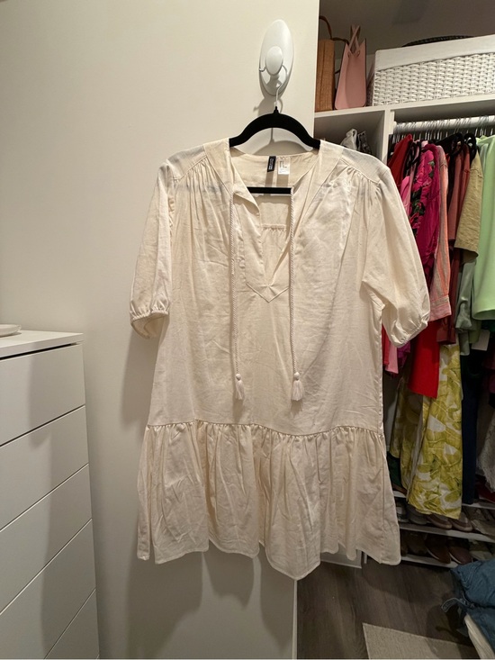 H&M Tops - H&M Cream Peasant Tunic with Tassel Tie